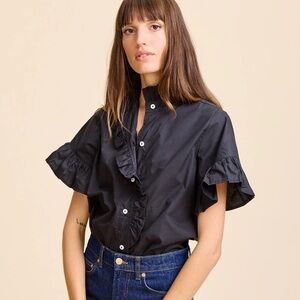 Mille Vanessa Top-Black Ruffle Sleeve Blouse
